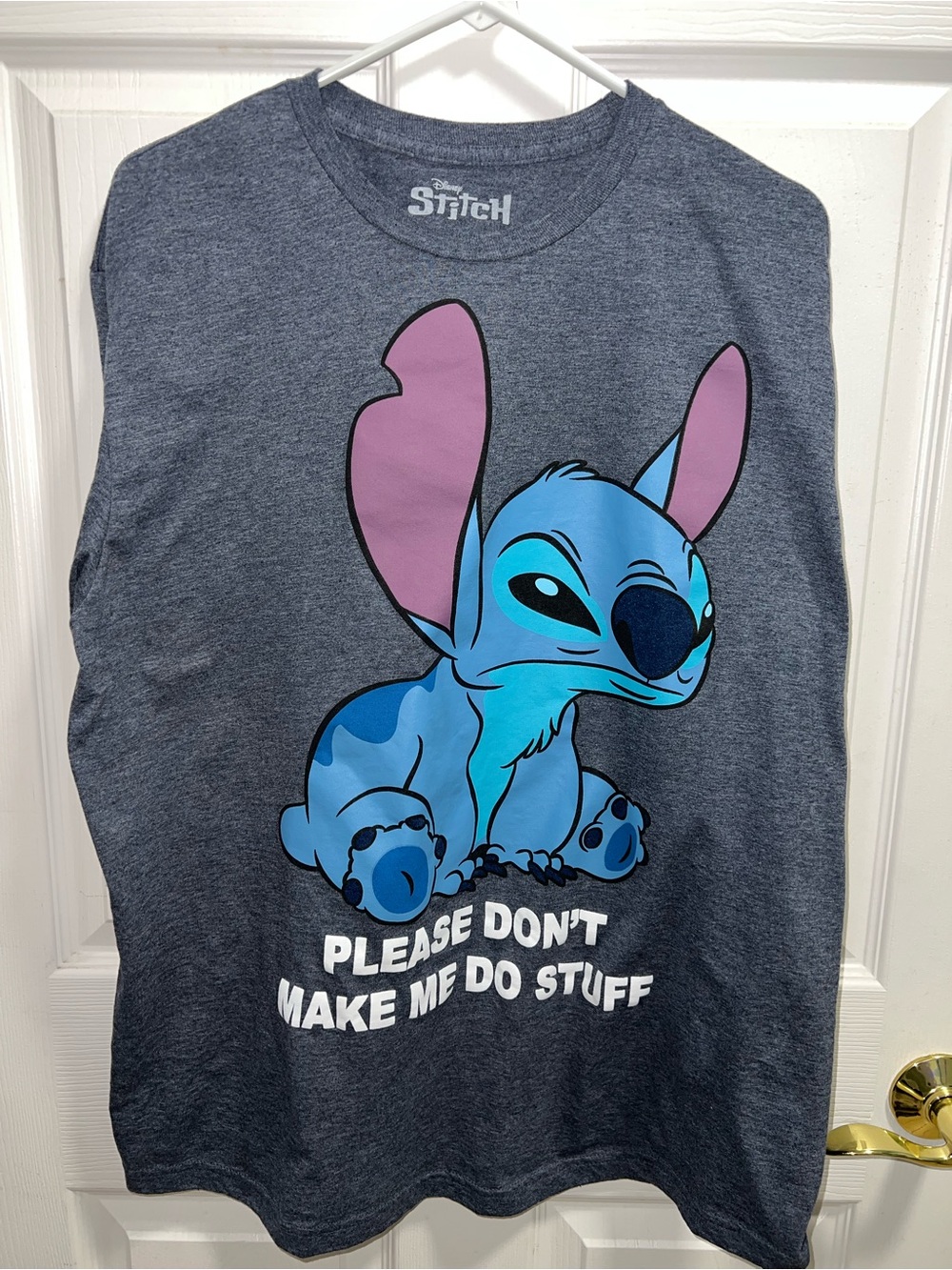 Disney Gray Heather Stitch Graphic Tee with Pink Ear Accents